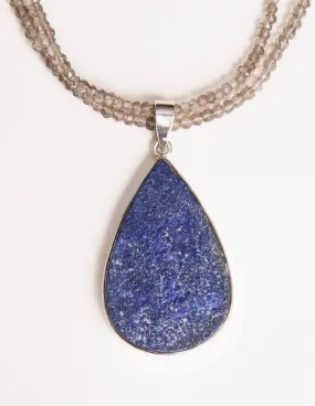 Raw Lapis Lazuli and Smokey Quartz Necklace - One Of A Kind