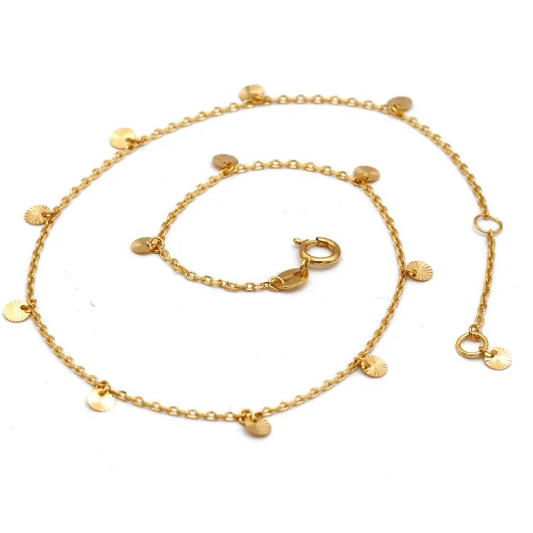 Real Gold Dangler Round Charms Adjustable Size Anklet 7881 (25 C.M) A1331