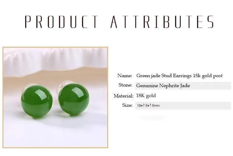 RealJade® "Classic Jade Stud" 14K Gold Genuine Nephrite Green Jade Beads (high quality) Earrings