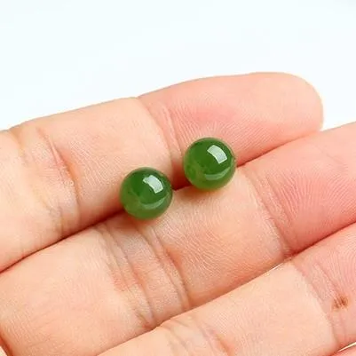 RealJade® "Classic Jade Stud" 14K Gold Genuine Nephrite Green Jade Beads (high quality) Earrings