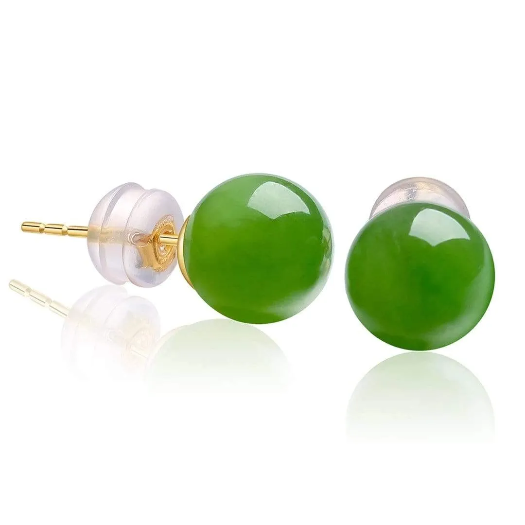 RealJade® "Classic Jade Stud" 14K Gold Genuine Nephrite Green Jade Beads (high quality) Earrings