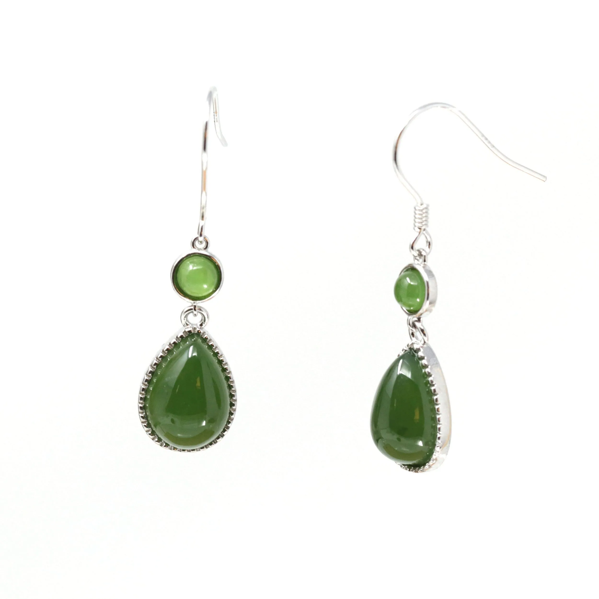 RealJade® "Classic Tear Drop" Sterling Silver Genuine Nephrite Green Jade Dangle Earrings