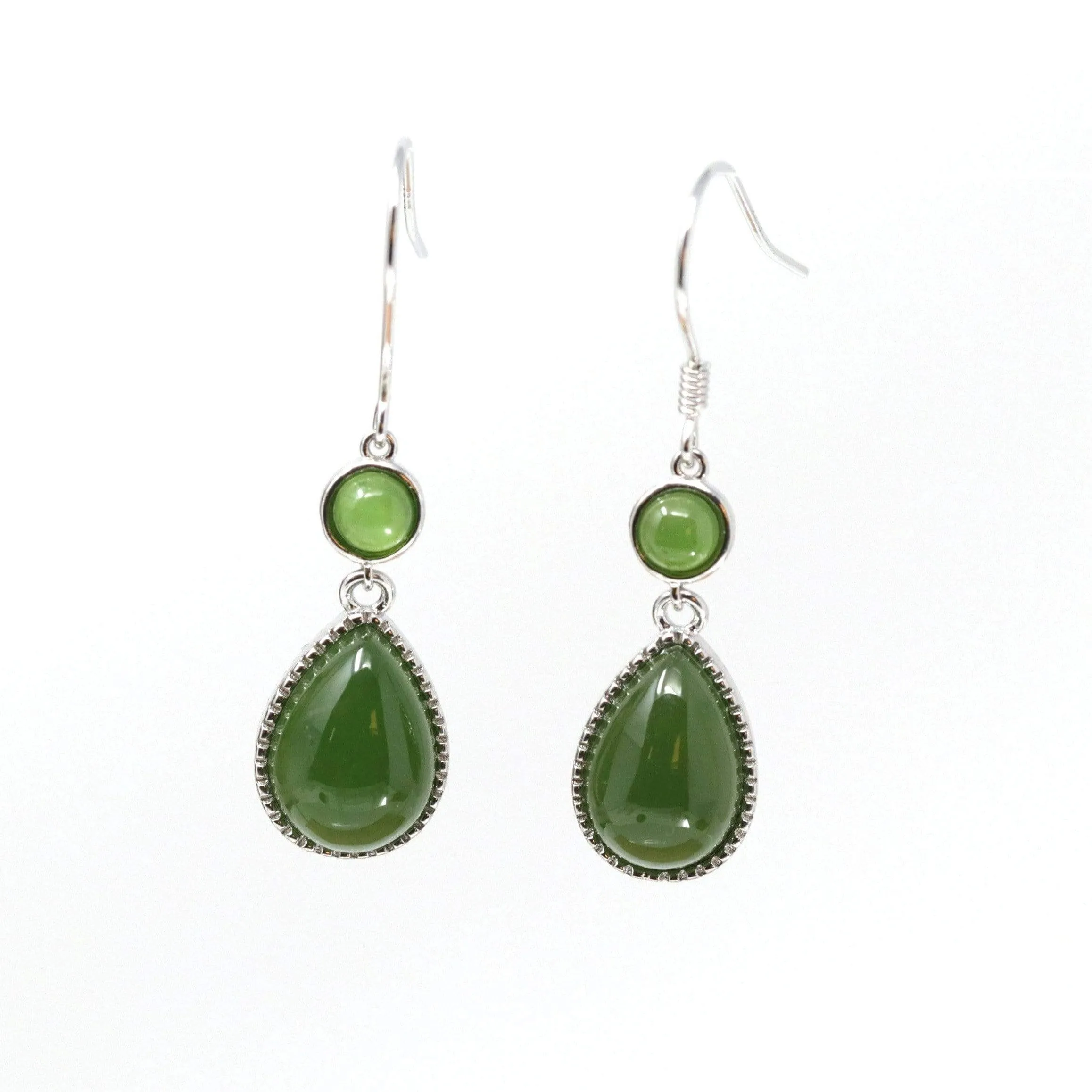 RealJade® "Classic Tear Drop" Sterling Silver Genuine Nephrite Green Jade Dangle Earrings