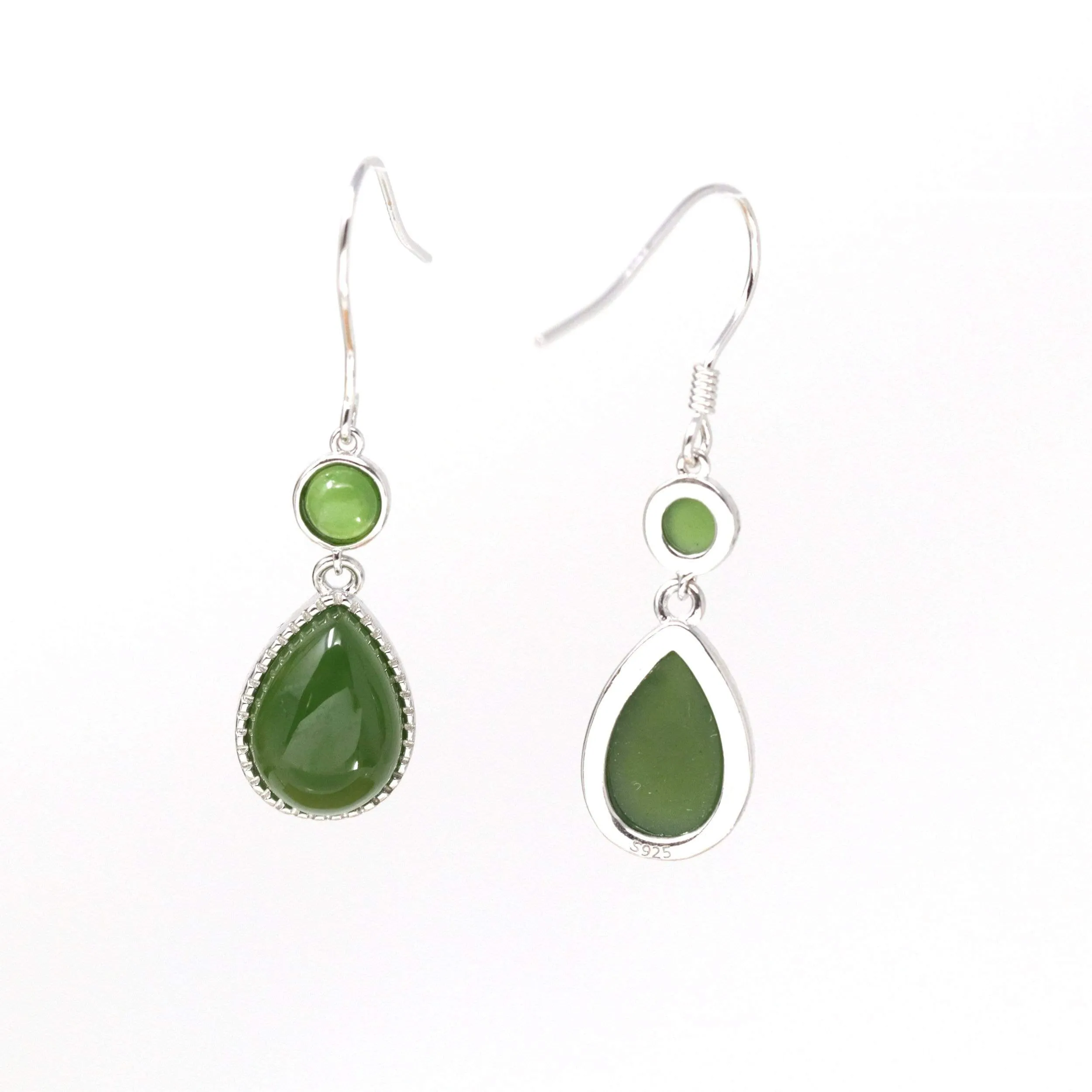 RealJade® "Classic Tear Drop" Sterling Silver Genuine Nephrite Green Jade Dangle Earrings