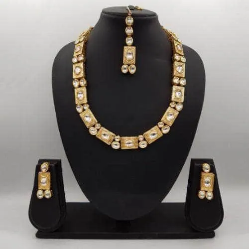 Rectangular Block Meena Kundan Necklace Set