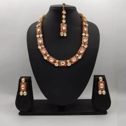 Rectangular Block Meena Kundan Necklace Set