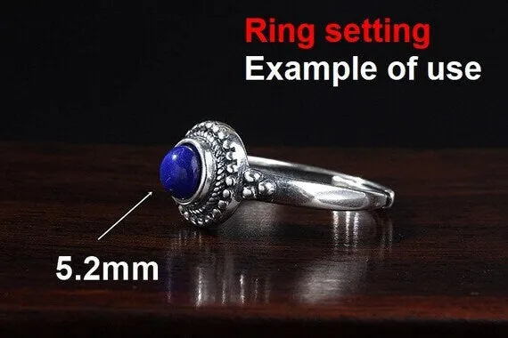 Ring Setting Blank Bezel 5.2mm 1pc 2.3g 925 Sterling Silver Adjustable for 1 Round Shape Cabochon Cameo No Prongs Wholesale Available