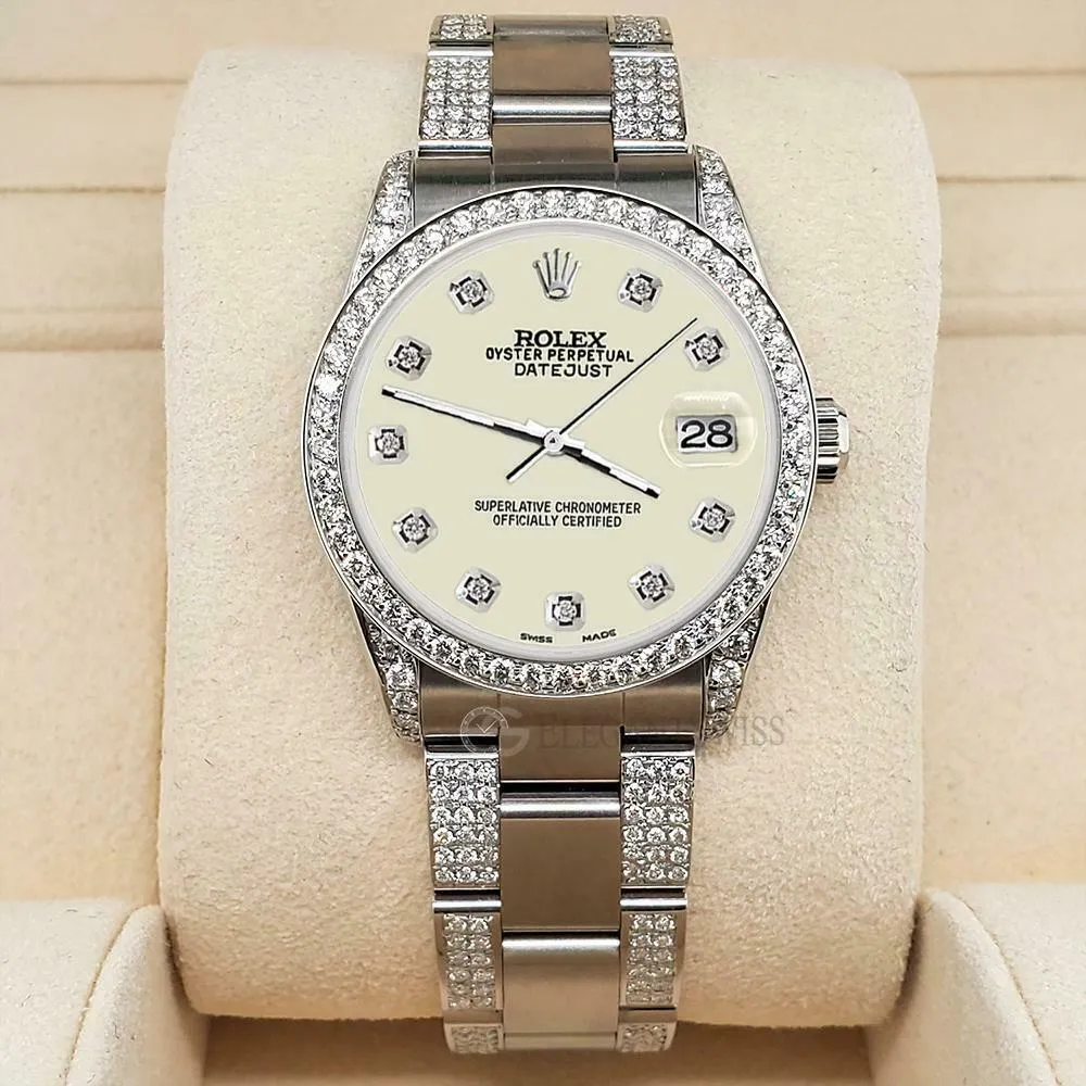 Rolex Datejust 31mm 3.5ct Diamond Bezel/Lugs/Bracelet/Linen White Dial Watch TFJ-142508809