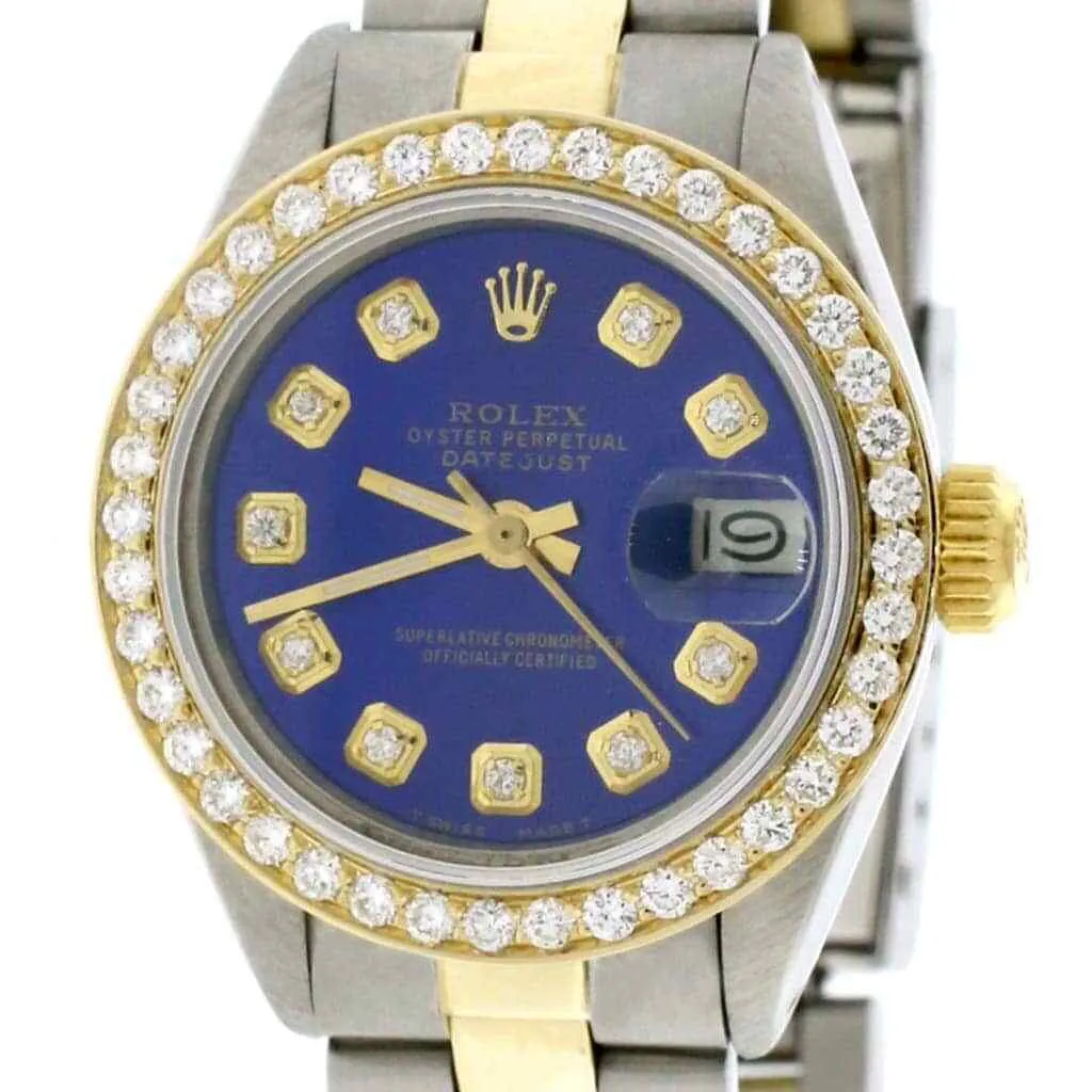 Rolex Datejust Ladies 2-Tone 26MM Diamond Bezel/Blue Dial Oyster Watch TFJ-142508029