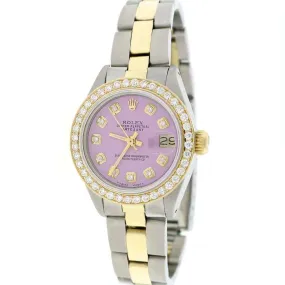 Rolex Datejust Ladies 2-Tone 26mm Diamond Bezel/Pink Lavender Dial Oyster Watch TFJ-142508036