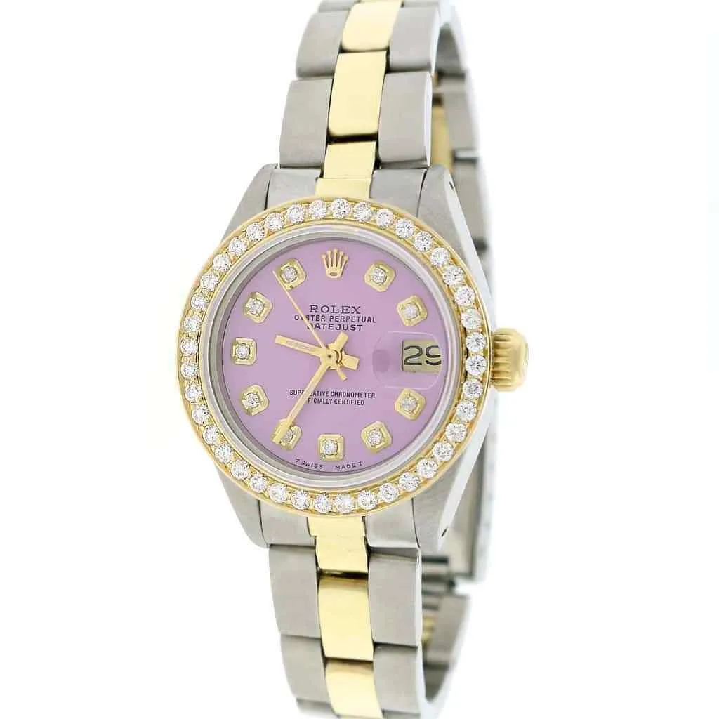 Rolex Datejust Ladies 2-Tone 26mm Diamond Bezel/Pink Lavender Dial Oyster Watch TFJ-142508036