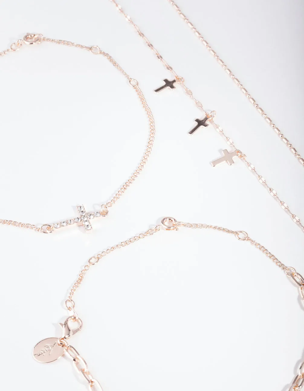 Rose Gold Chain & Cross Bracelet & Anklet 4-Pack Set