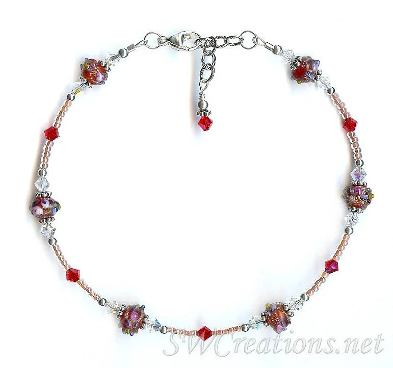 Rose of Sharon Crystal Beaded Anklet