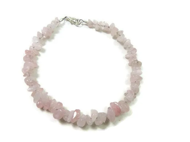 Rose Quartz Crystal Anklet | Pink Beaded Stone Ankle Bracelet