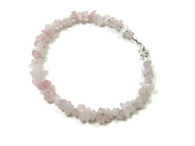 Rose Quartz Crystal Anklet | Pink Beaded Stone Ankle Bracelet