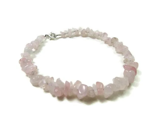 Rose Quartz Crystal Anklet | Pink Beaded Stone Ankle Bracelet