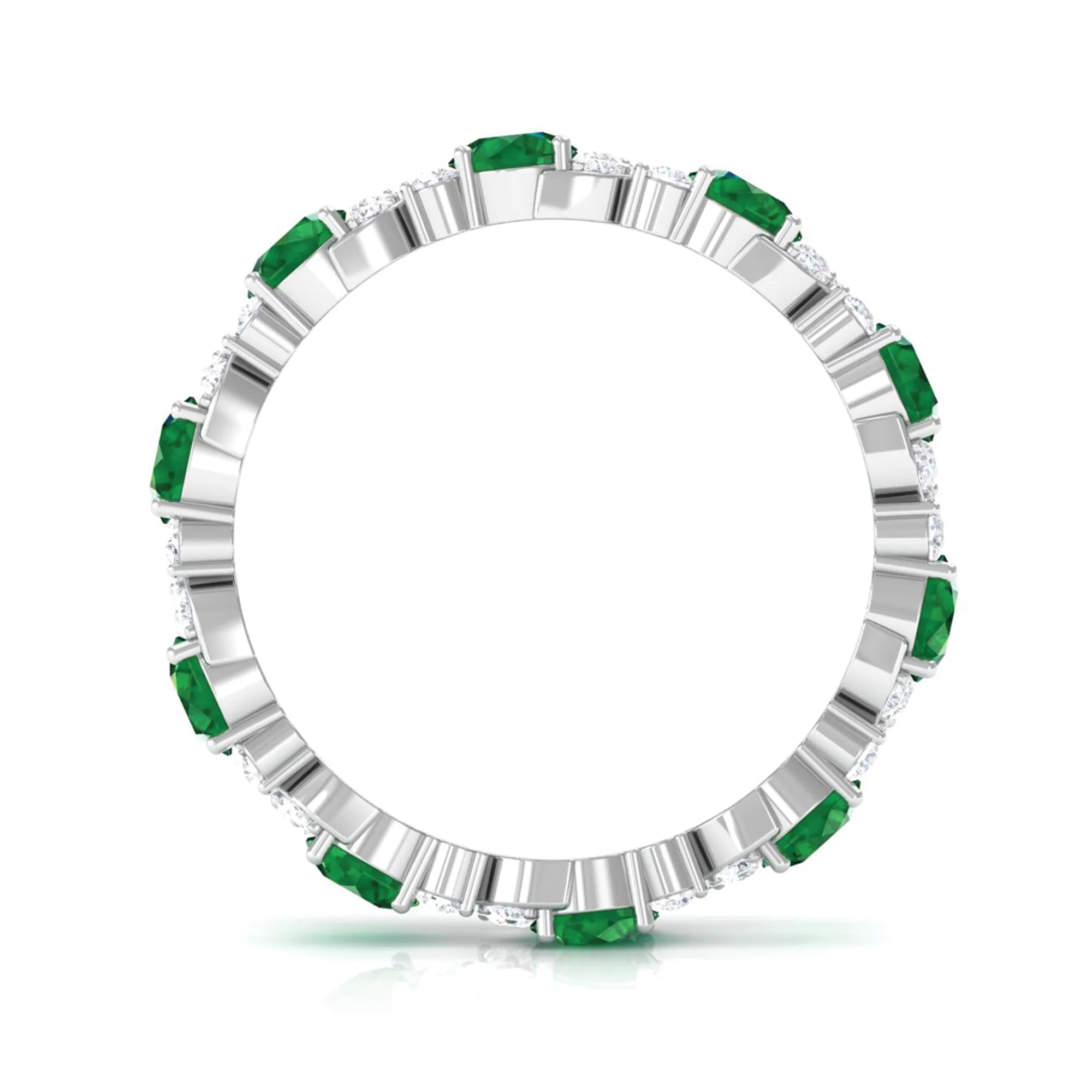 Round Created Emerald Classic Eternity Band Ring with Diamond