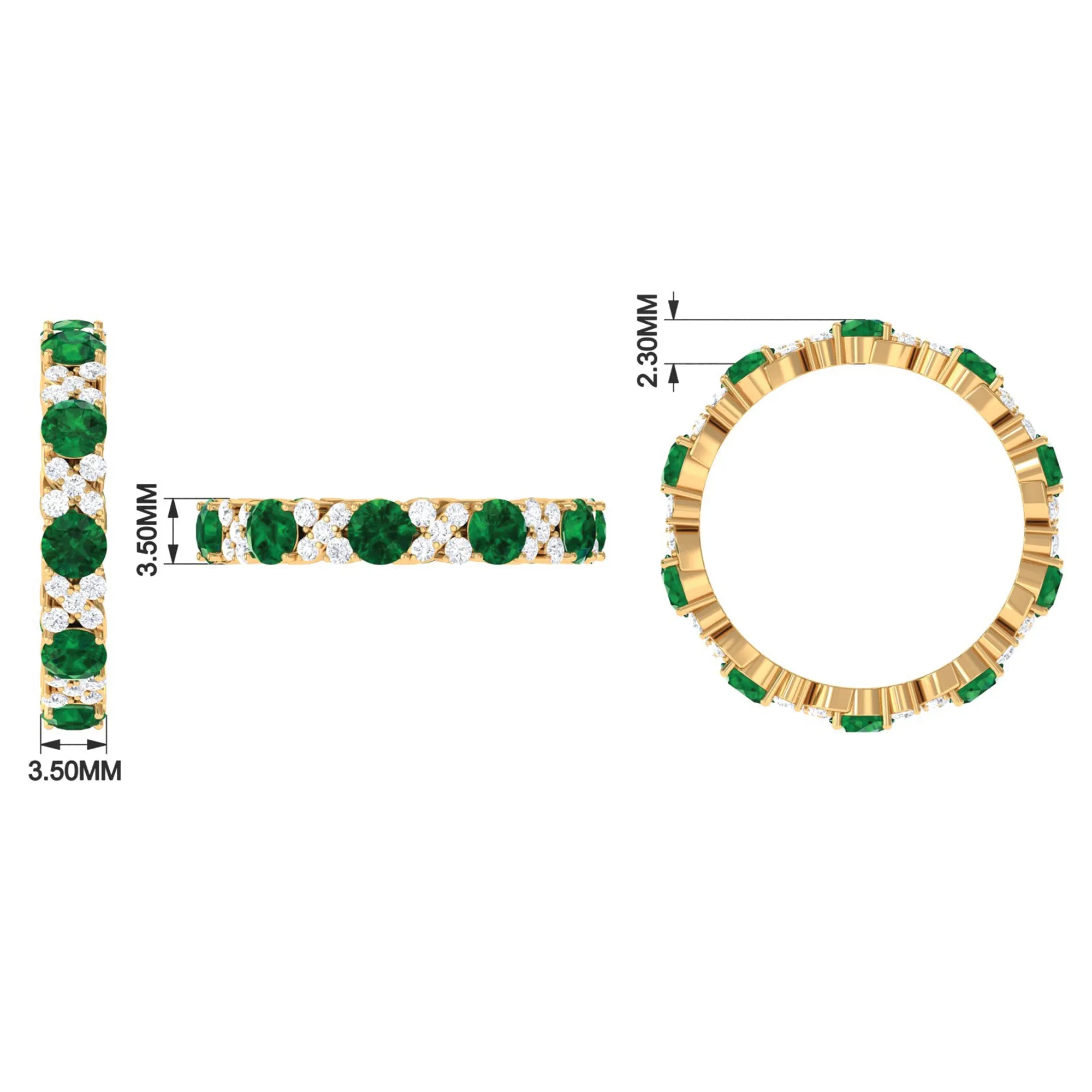 Round Created Emerald Classic Eternity Band Ring with Diamond