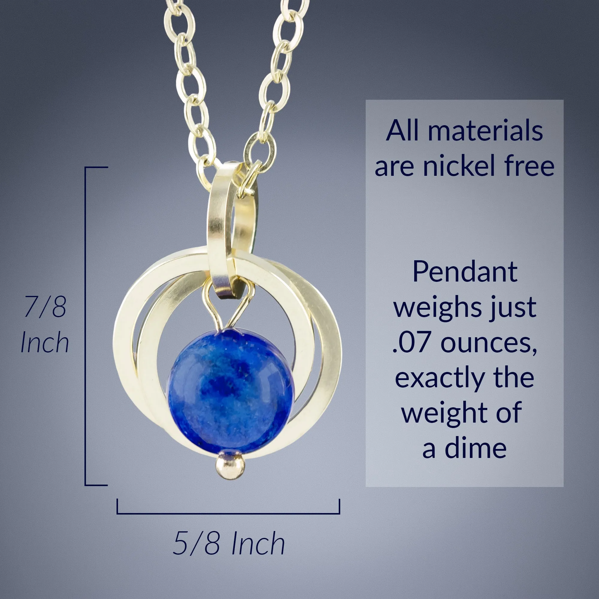 Royal Blue Lapis Lazuli Natural Gemstone Simple Pendant Necklace in 14K Yellow Gold Fill