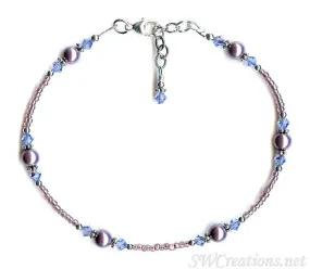 Sapphire Mauve Pearl Crystal Beaded Anklet