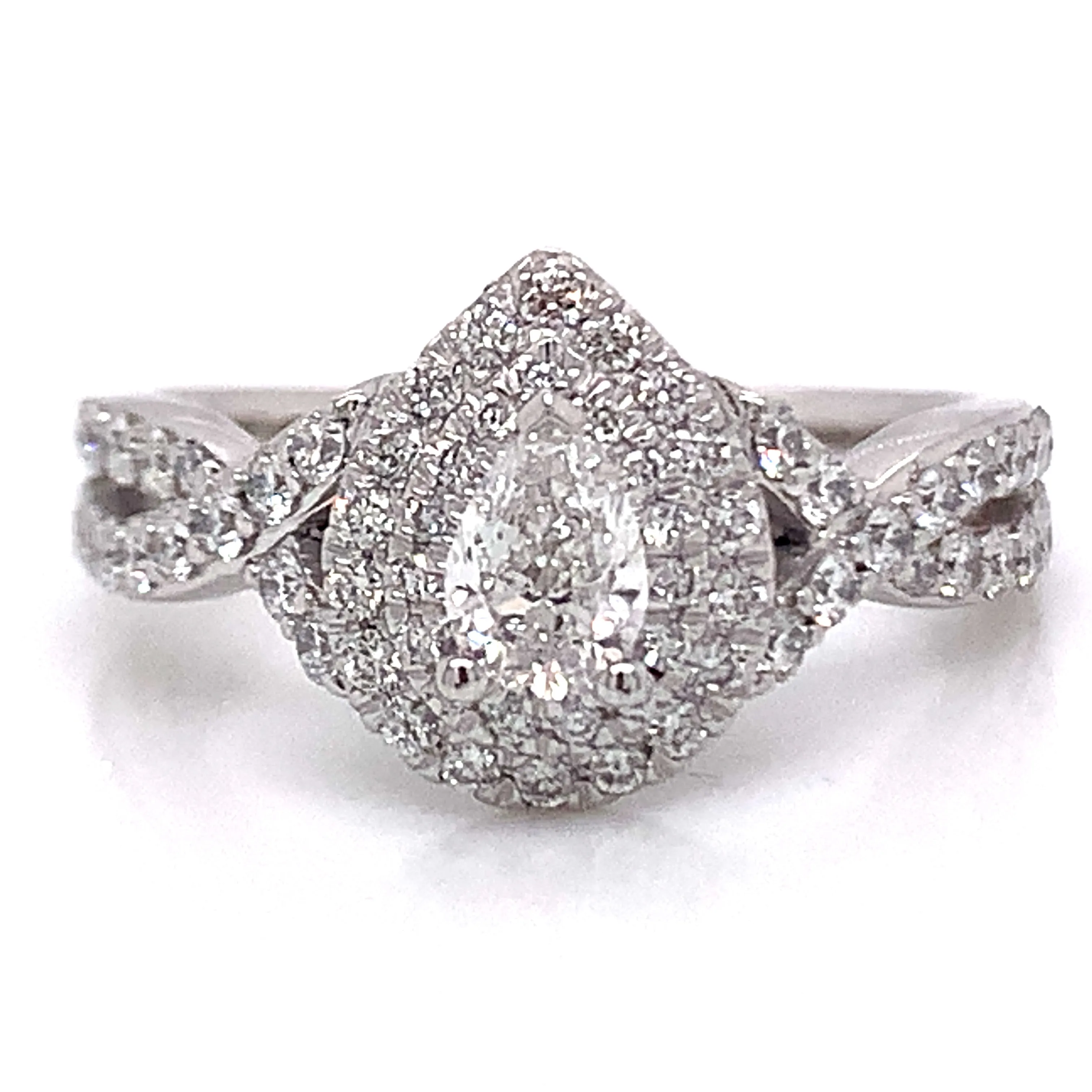 Sarah - Platinum Pear Double Halo with Twisted Band Earth Grown Diamond Engagement Ring