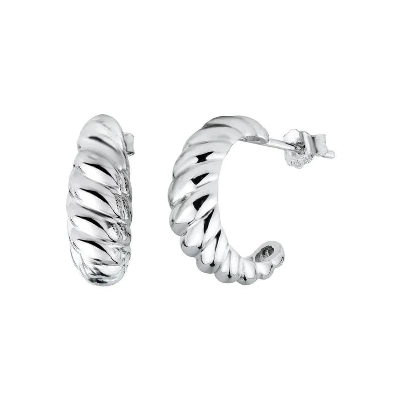 Silver 925 Rhodium Plated Semi Hoop Braid Design Earrings