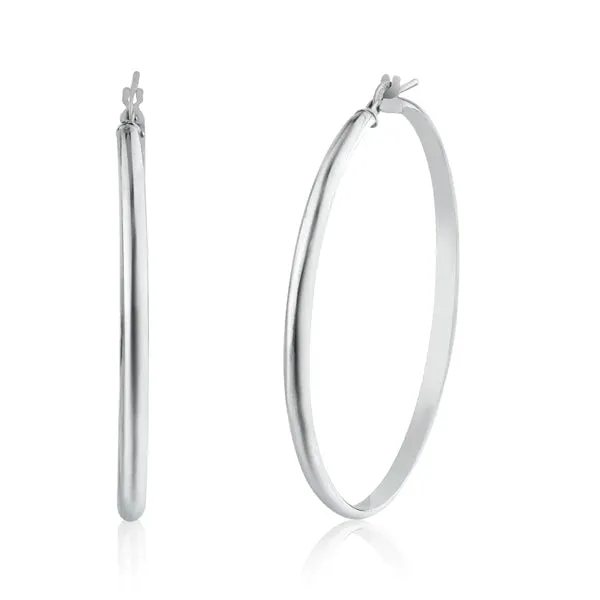 Silver 925 Rhodium Plated Silver Dome 3.5mm Hoop Earrings