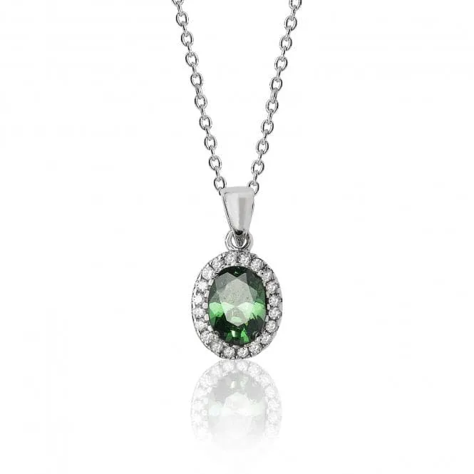 Silver & Co Green White Oval Cluster Cubic Zirconia Chain Pendant SPG0035EM