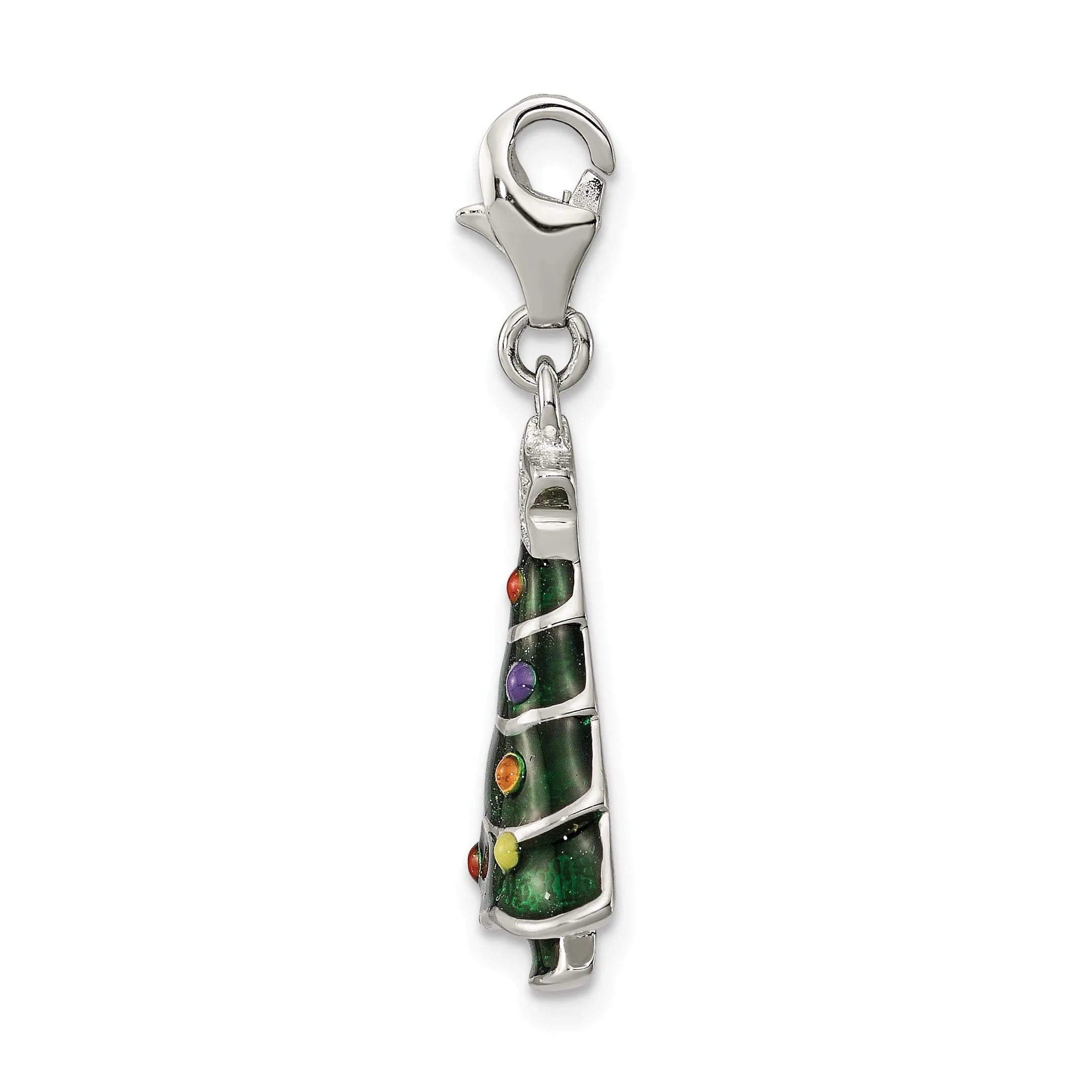 Silver C.Z Enameled Christmas Tree Pendant