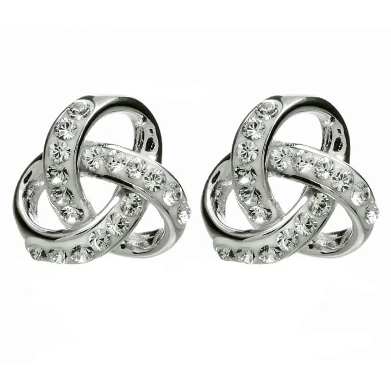 Silver Trinity Knot Crystal Encrusted Earrings