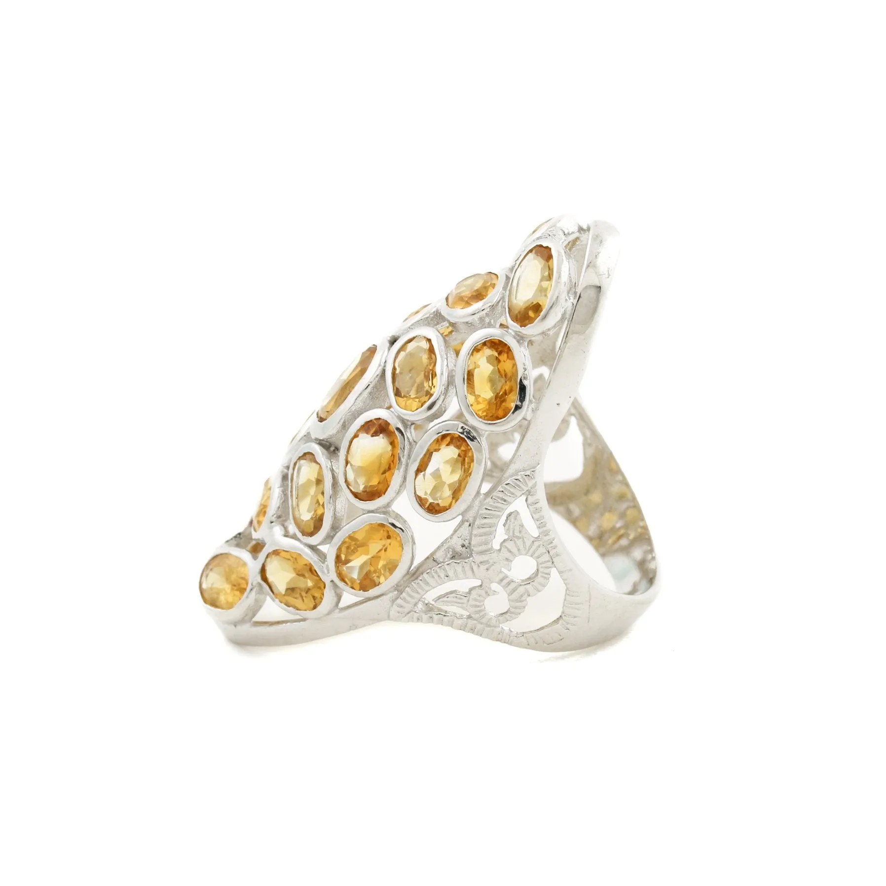 Silver x "Honey Comb" Cluster Citrine Cocktail Ring