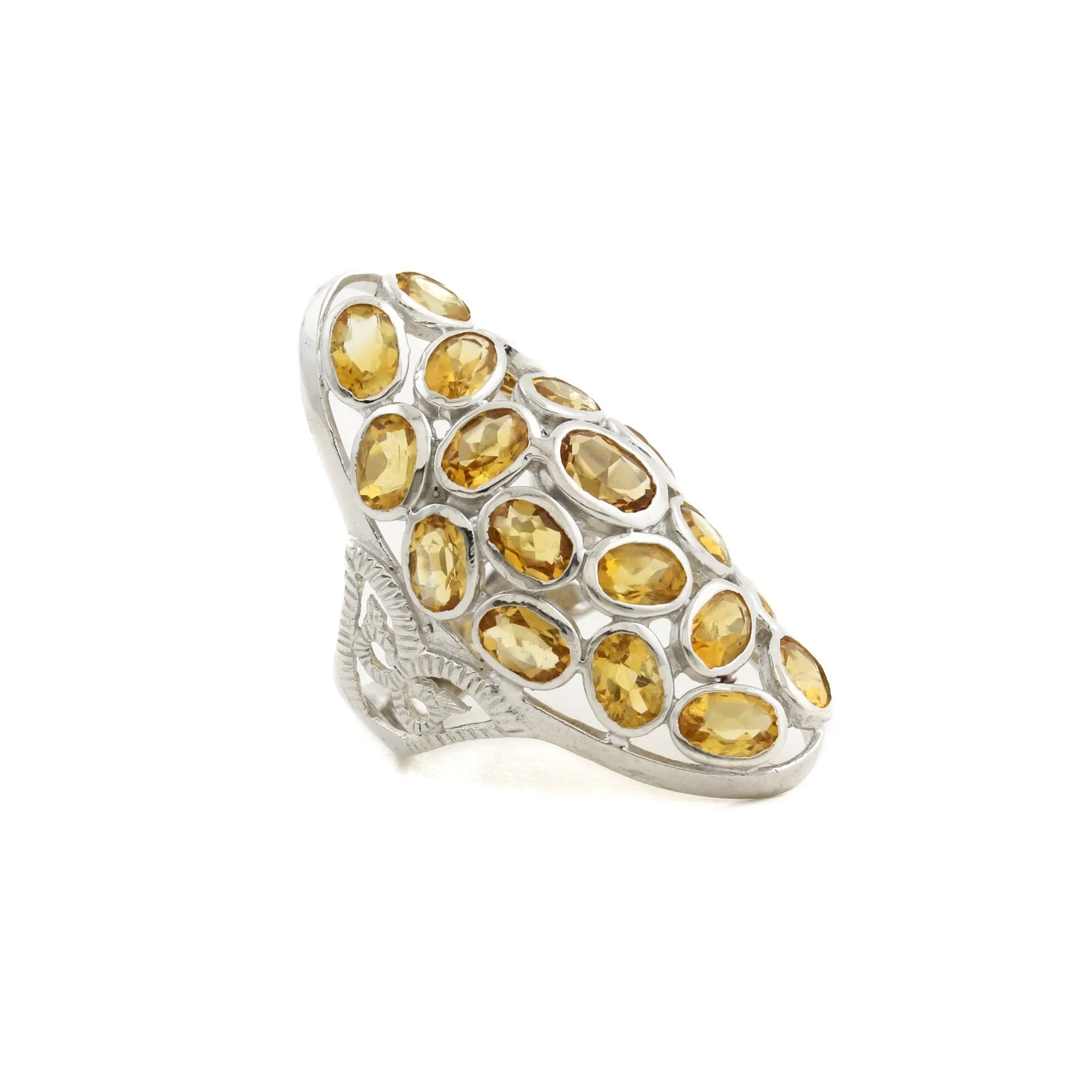 Silver x "Honey Comb" Cluster Citrine Cocktail Ring