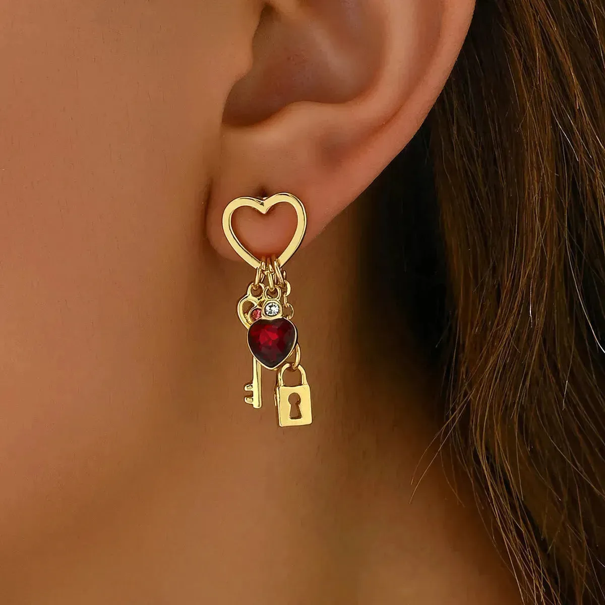 Simple Love Female Diamond Lock-shaped Special-interest Earrings