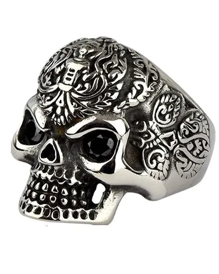 SKULL WITH STONE STEEL RING