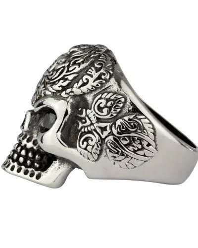 SKULL WITH STONE STEEL RING