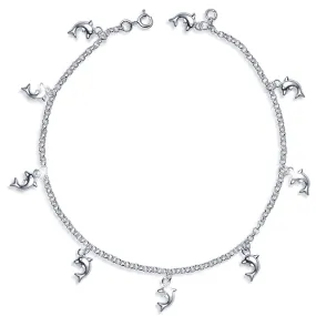 Solid 925 Sterling Silver Dolphin Charm Anklet