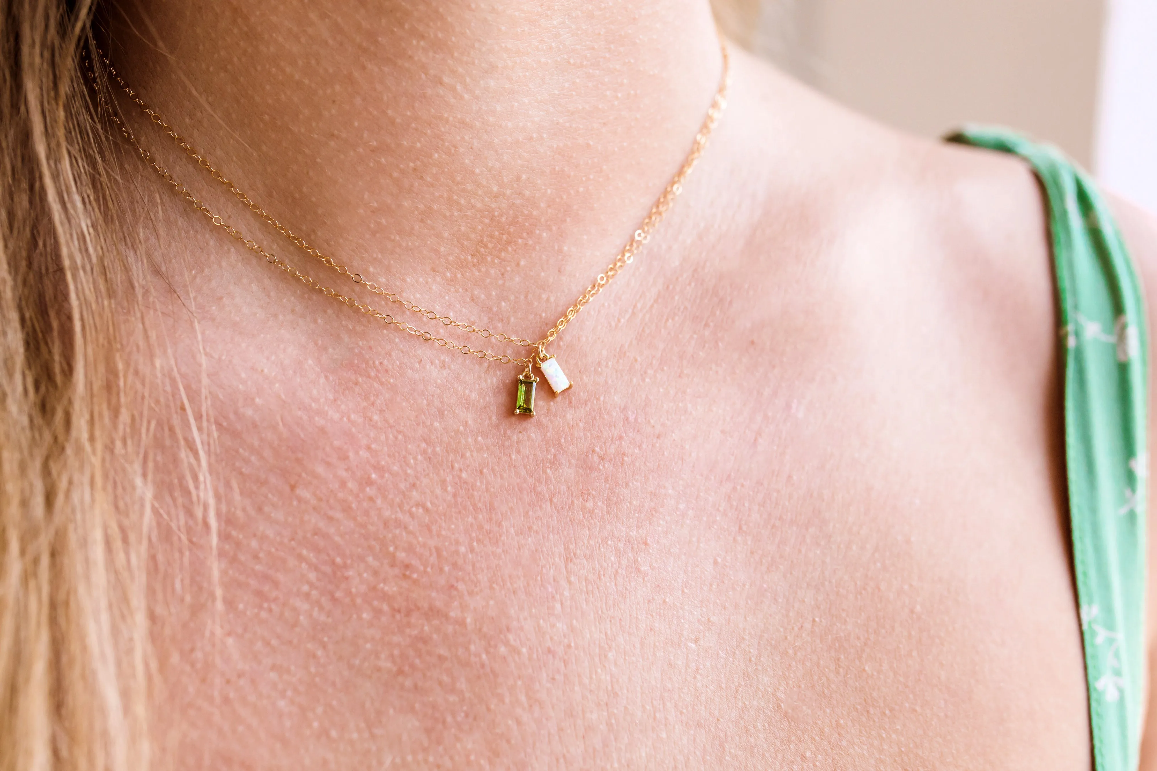 solitaire baguette birthstone necklace