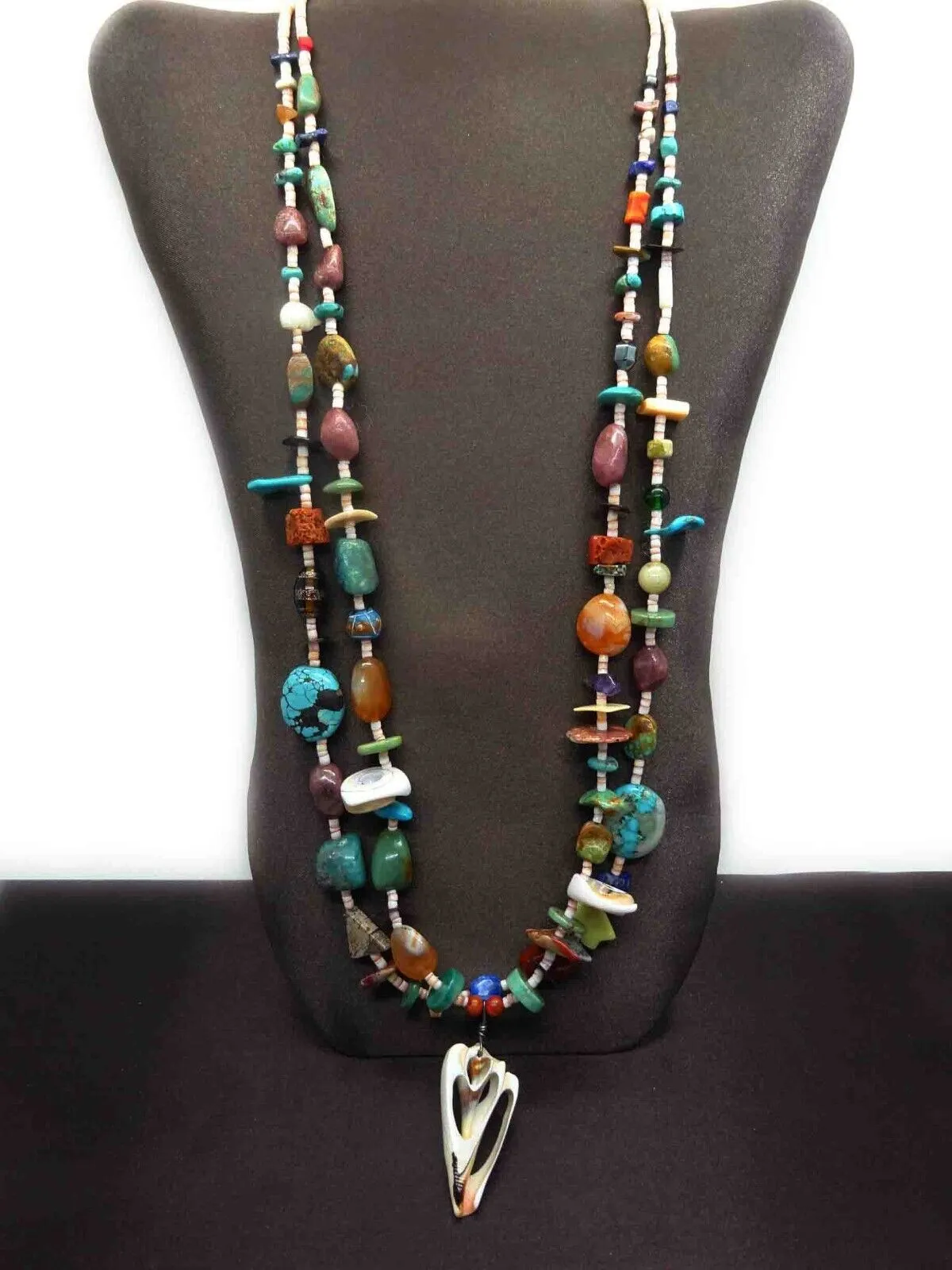 Southwest Heishi Shell & Gemstone Bead Double Strand Treasure Necklace, 30"