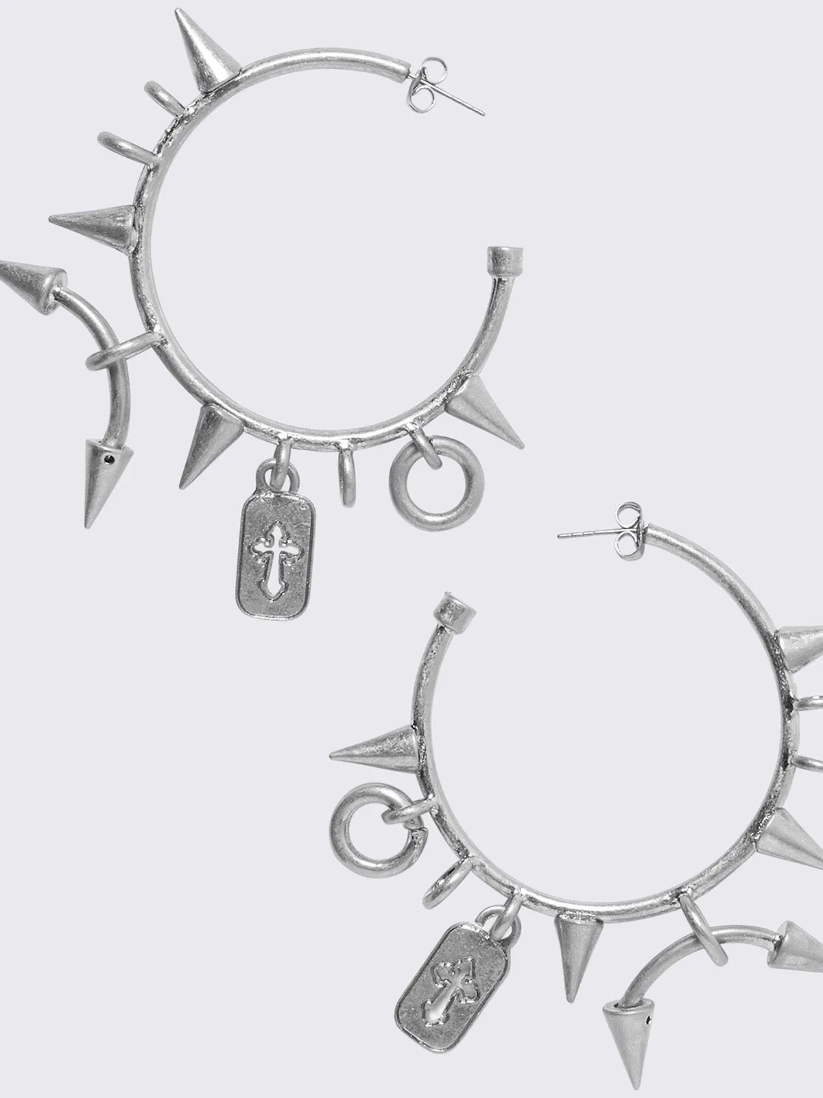 Spiked Riot Silver Hoop Earrings