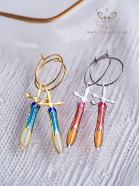 Stained glass inspired Sword hoop earrings