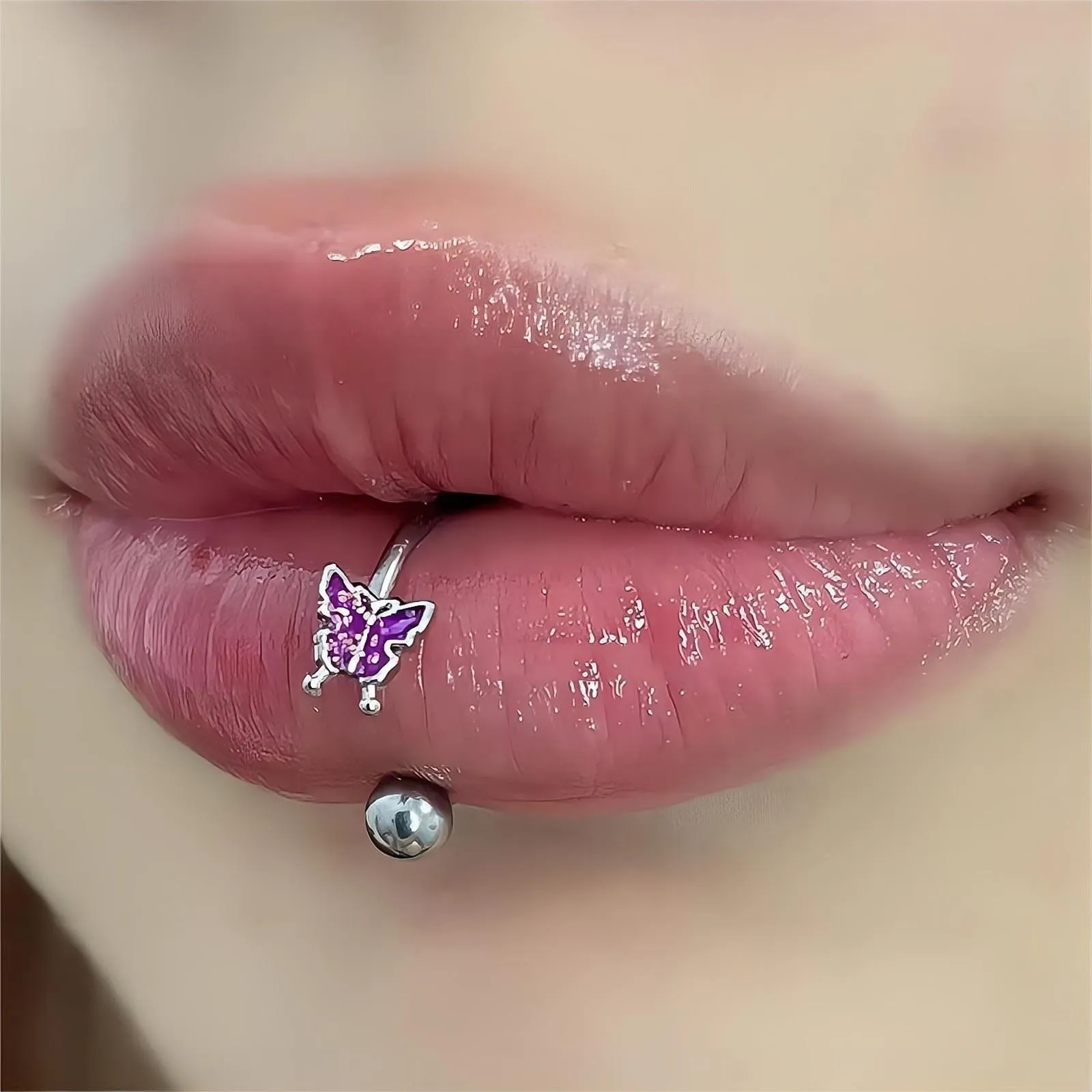 Steel Colorful Butterfly Piercing Lip Ring