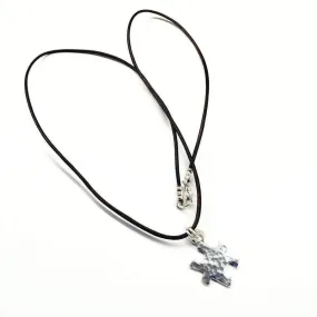 Sterling Silver Autism Awareness Puzzle Piece Leather Necklace