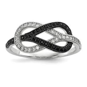 Sterling Silver Black & White Pave CZ Brilliant Embers Infinity Knot Ring