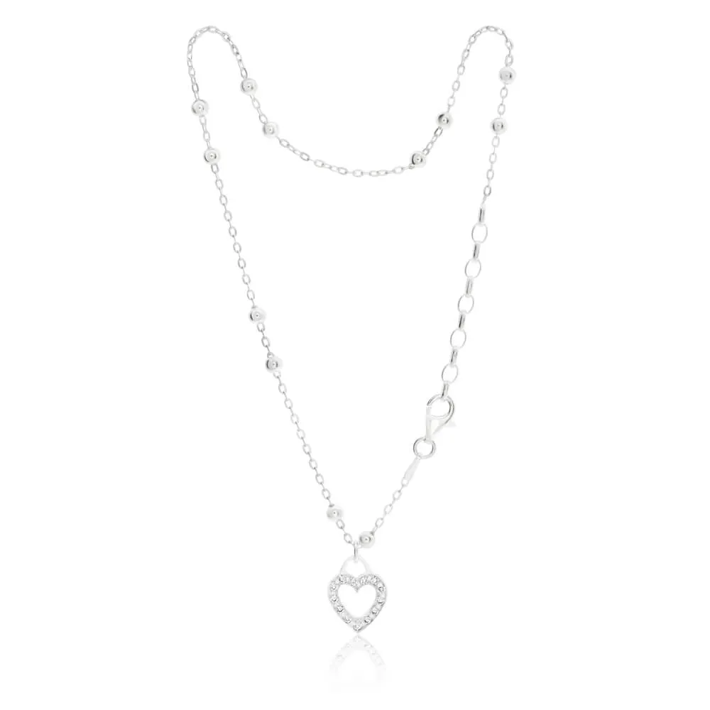 Sterling Silver Cubic Zirconia Heart 26cm Anklet