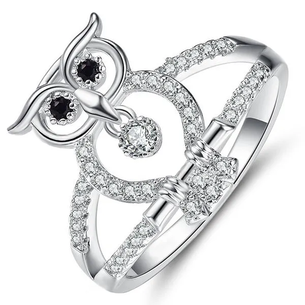 Sterling Silver Cubic Zirconia Owl Shape Ring