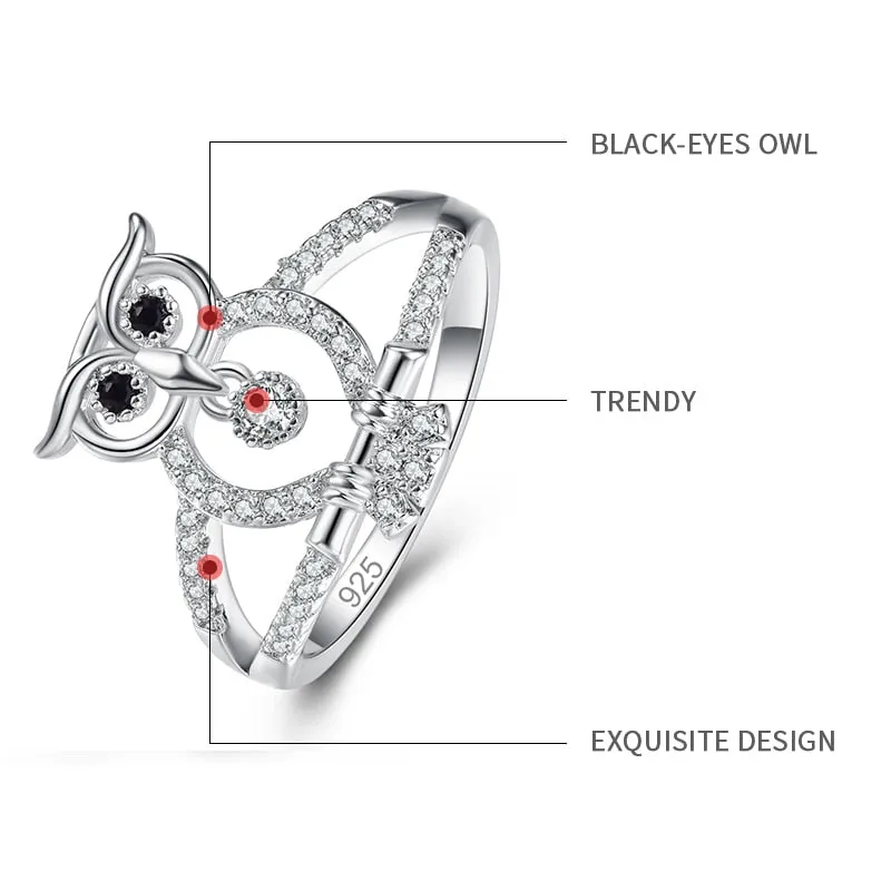 Sterling Silver Cubic Zirconia Owl Shape Ring