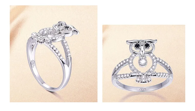 Sterling Silver Cubic Zirconia Owl Shape Ring