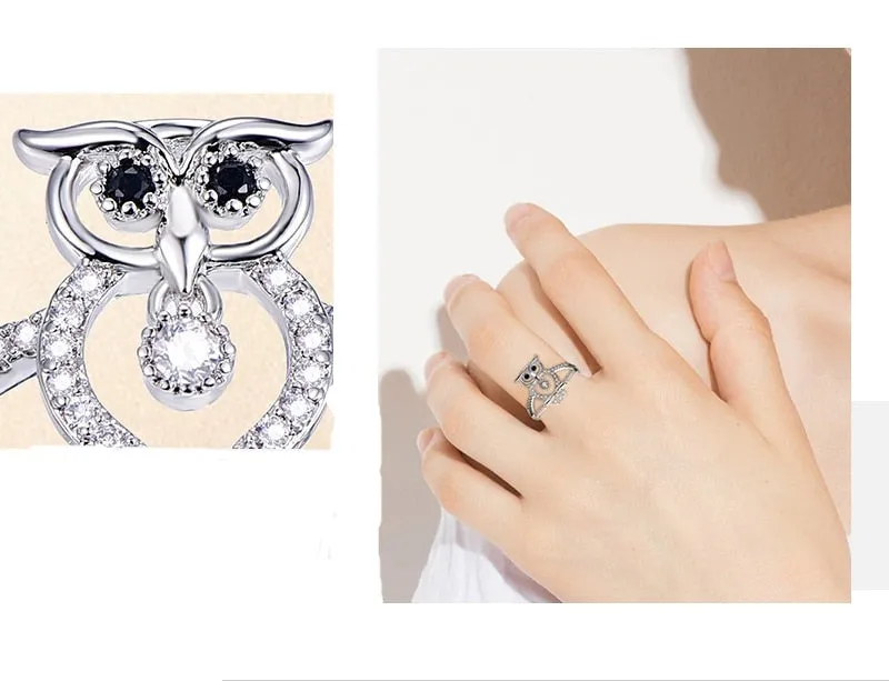 Sterling Silver Cubic Zirconia Owl Shape Ring