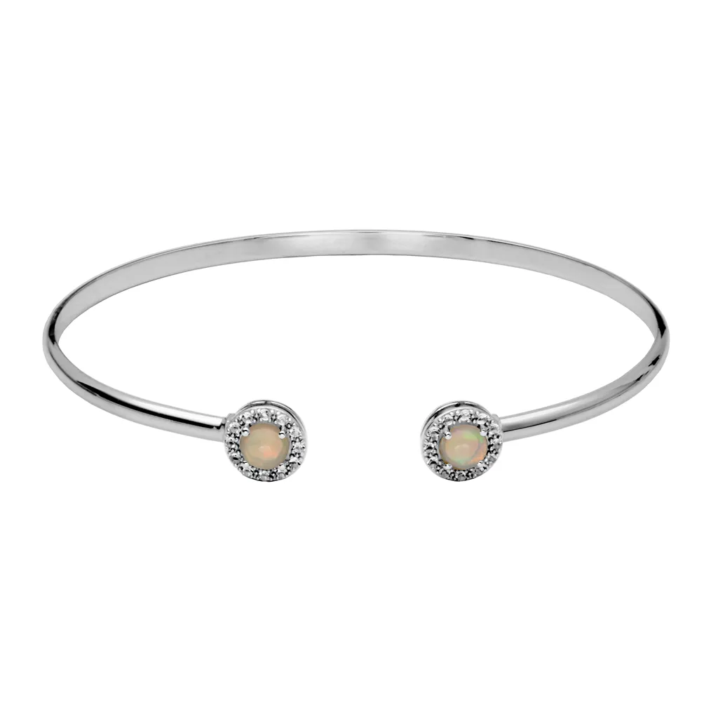 Sterling Silver Ethiopian Opal & White Topaz Halo Cuff Bracelet by Samuel B.