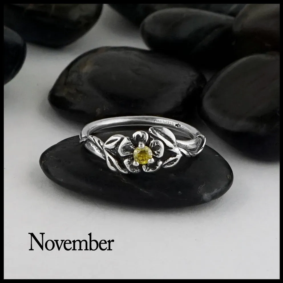 Sterling Silver Flower Birthstone Ring